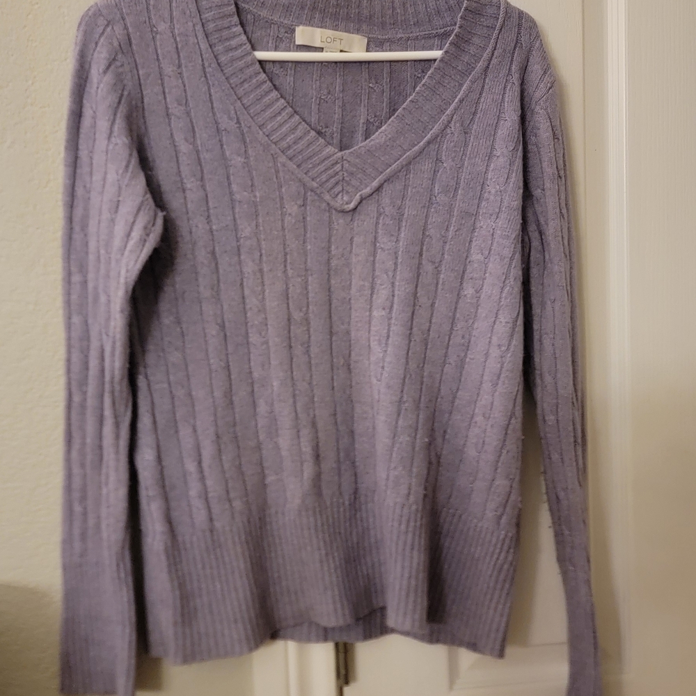 LOFT Women's Light Purple V-Neck Sweater